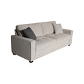 Light grey 3-seater sofa with dark cushion on white background three-quarter angle view