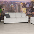 Light grey 3-seater sofa with dark cushion in city skyline backdrop lifestyle scene with loveseat