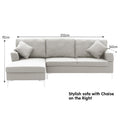 Light grey corner sofa dimensions diagram 252cm wide 92cm high 163cm deep with chaise label