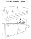 Assembly instruction diagram for light grey 3-seater sofa showing step-by-step build