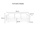 York Sofa 3 Seater dimension diagram 225cm width 87.5cm depth 83cm height
