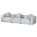 Light grey linen modular 3-seater sofa without ottoman, angle view on white background