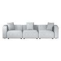 Light grey linen modular 3-seater sofa without ottoman, front view on white background