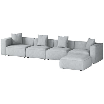Dimensions diagram for light grey modular sofa 4-seater configuration: 361cm total width