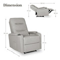 Light grey PU recliner dimension diagram: upright 101cm tall 91cm deep 81cm wide; reclined 162cm long