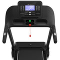 LSG Stride M3 console overhead showing purple LCD speed display with workout metrics and control interface