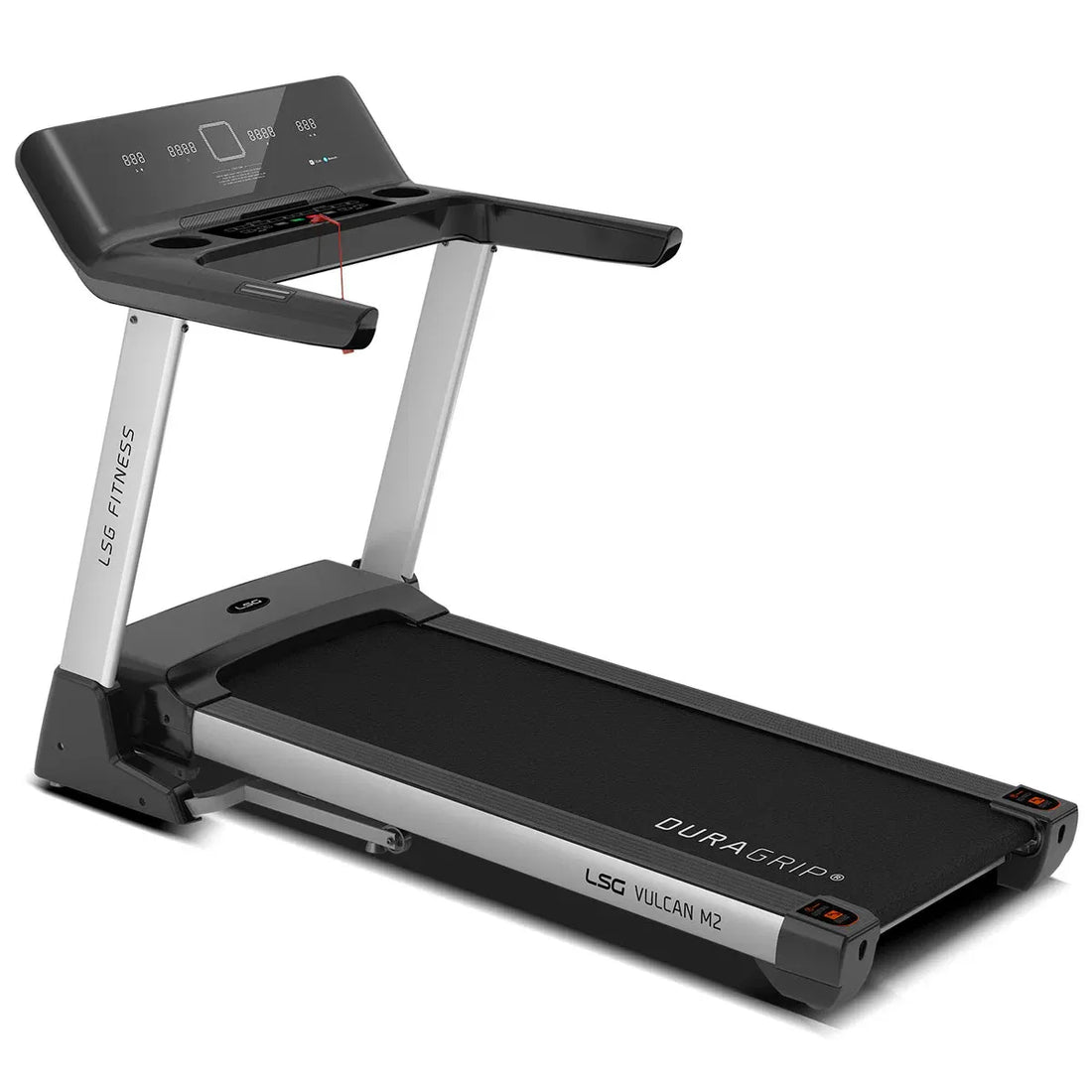 LSG Fitness Vulcan M2 treadmill front view with LCD console and handlebar grips