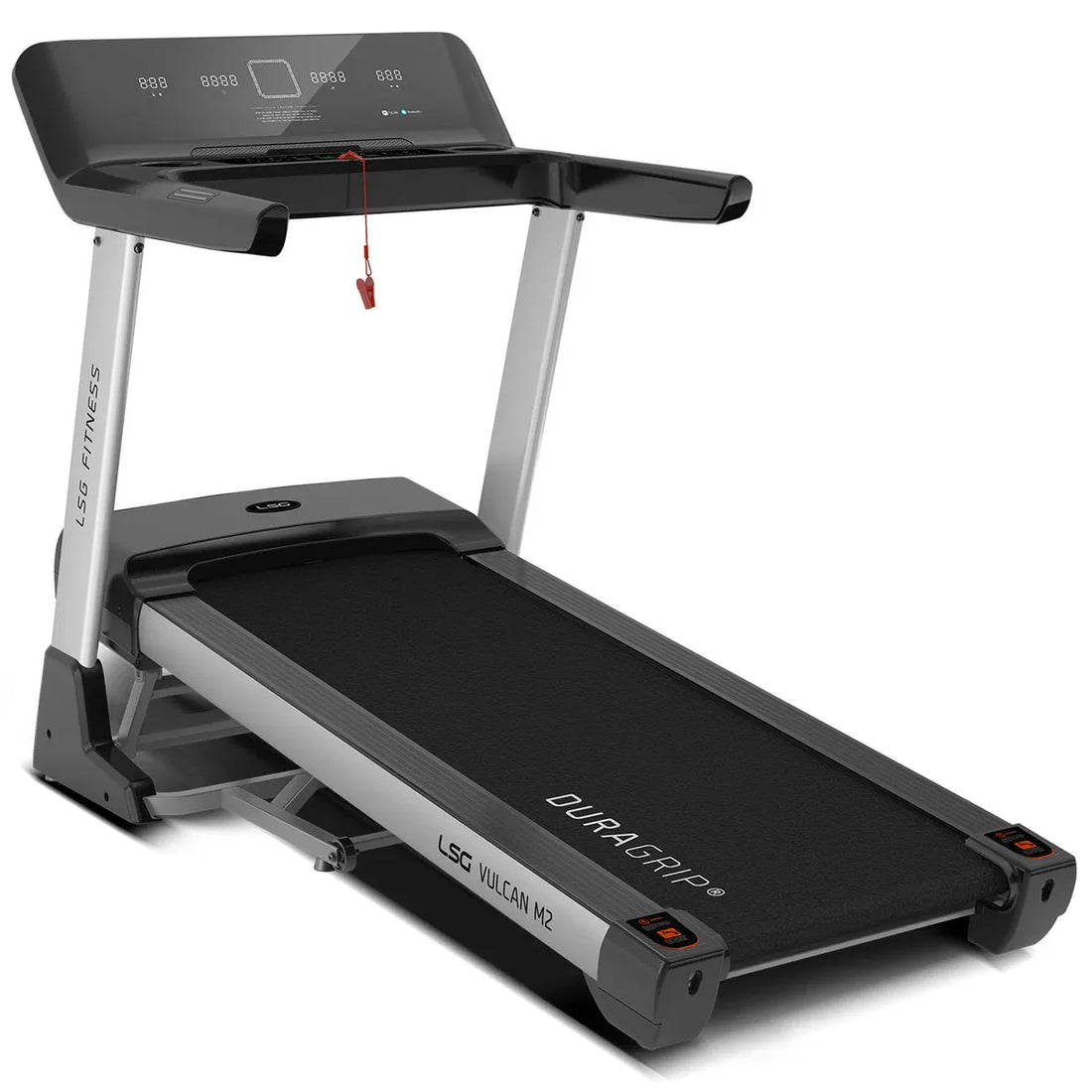 LSG Fitness Vulcan M2 treadmill front view with LCD console and handlebar grips