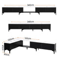 Marble-top black TV unit dimension diagram 340cm 240cm and L-shape 120x120cm configurations 47cm high 30cm deep