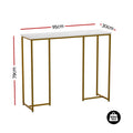 Marble-top console table with gold frame dimensions: 95cm wide, 30cm deep, 79cm tall, 50kg max capacity
