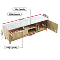 White marble-top TV unit dimension diagram 150x40x47cm drawers 40.5x29cm and shelves with 60kg top and 10kg capacities