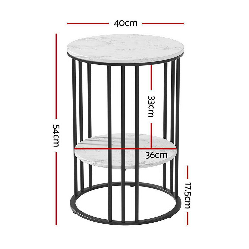Round two-tier side table dimensions diagram: 40cm top diameter, 54cm height, 36cm lower shelf, 17.5cm base height