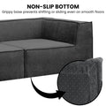 Dark charcoal modular sectional sofa corner with NON-SLIP BOTTOM text and magnified grip texture on base