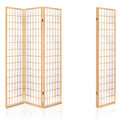 Natural pine 3-panel simple grid shoji room divider in industrial studio lifestyle with concrete wall and diamond rug