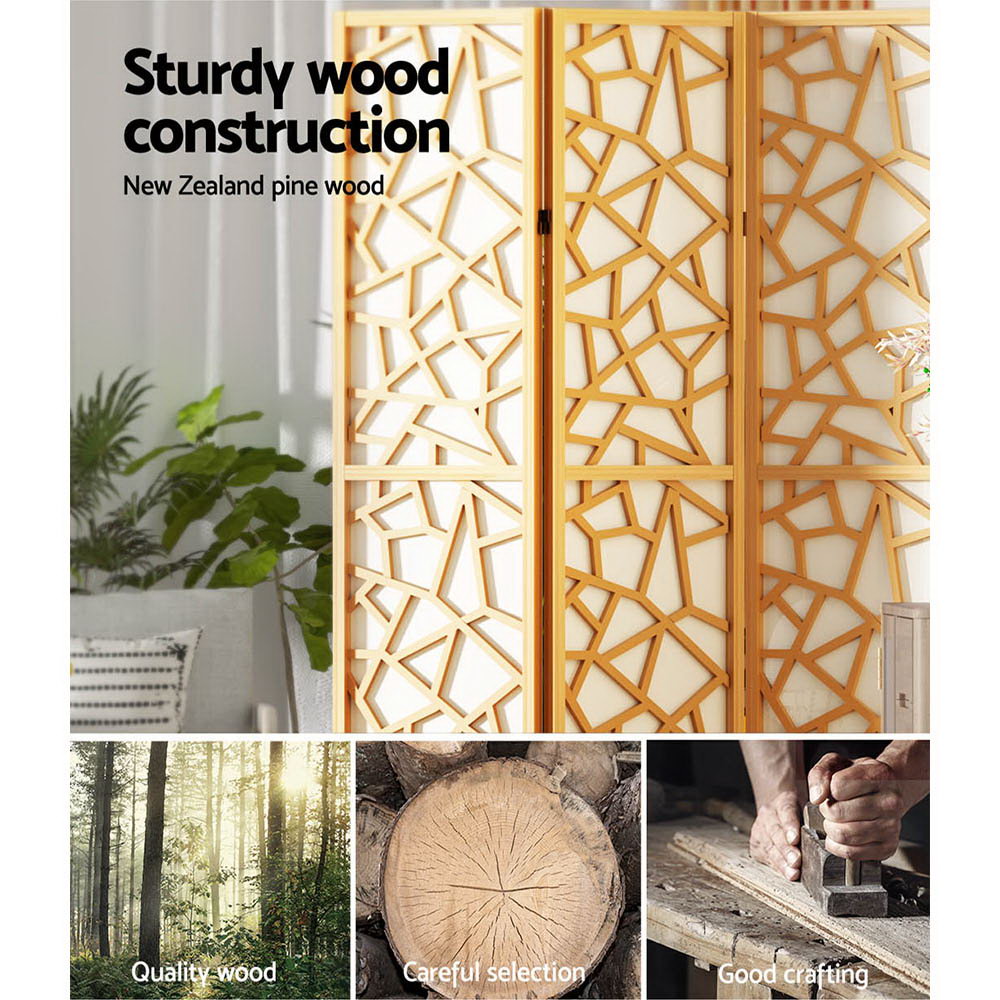 Natural pine 4-panel criss-cross geometric room divider NZ pine construction with quality wood selection and crafting