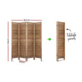 Natural 4-panel louvered wood room divider dimension diagram 160cm wide 170cm tall and 40cm depth with foldable compact view
