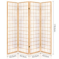 Natural pine 4-panel fabric grid shoji room divider dimension diagram 43.5cm panel width 178.5cm height flat front view