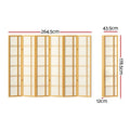 Natural pine 6-panel crosshatch shoji room divider dimension diagram 264.5cm wide 178.5cm tall 43.5cm panel 12cm depth