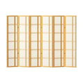 Natural pine 6-panel double crosshatch shoji room divider flat front view on white background with wood frame panels