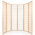 Natural pine 6-panel grid shoji room divider arc configuration view on white background with wood frame and rice paper panels