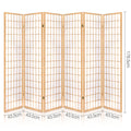 Natural pine 6-panel grid shoji room divider dimension diagram six panels 43.5cm each and 178.5cm tall