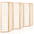 Natural pine 6-panel grid shoji room divider flat front view on white background with wood frame and rice paper panels