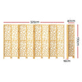 Natural pine 8-panel geometric room divider dimension diagram 325cm wide 170cm tall 40cm depth and 16cm side depth