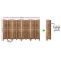 Natural 8-panel louvered wood room divider dimension diagram 326cm wide 170cm tall 40cm depth with foldable compact storage