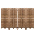 Natural 8-panel louvered wood room divider flat front view on white background with horizontal wood slat panels