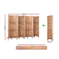 Natural 8-panel louvered wood room divider with shelves dimension diagram 326cm wide 170cm tall 40cm depth and 120cm shelf