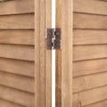 Natural louvered wood room divider with shelves feature close-ups copper two-way hinge and horizontal wood slat texture