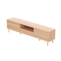 Natural pine TV unit 180cm elevated top-angle view on white showing full top surface and right side panel