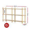 3-tier open shelf dimensions: 160cm wide, 30cm deep, 82cm tall, 33cm shelf height, badge: 20kg weight capacity