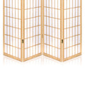 Close-up detail of brass hinges on natural wood 4-panel folding room divider on white background