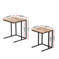 Two C-shaped nesting side tables on white background with red dimension lines showing 43x43x51cm and 35x35x43cm sizes.