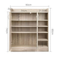Oak shoe cabinet interior dimensions diagram showing 80cm width 90cm height 30cm depth and shelf spacing