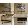 Oak buffet sideboard features: push-to-open mechanism, cabinet hinges, drawer 74.5cm x 28.5cm, anti-scratch feet pads