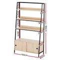 Oak ladder shelf dimensions: 100cm wide, 40cm deep, 180cm tall with three shelves and 41cm sliding door cabinet