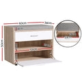 Oak shoe bench dimensions 60cm wide 50cm tall 34cm deep 4cm cushion drawer 53x28cm shelf 57cm wide and tray gap 13cm
