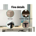 Oak TV stand 140cm fine details safe edges cable management holes anti-slip base and T-bracket support