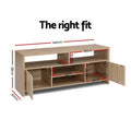 Oak TV stand 140cm dimension diagram 140x58x40cm showing cabinet and shelf internal measurements