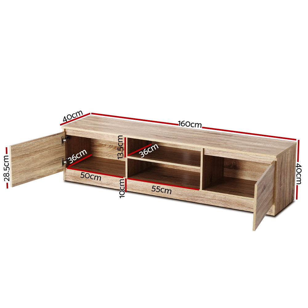 Oak TV stand 160cm dimension diagram 160x40x40cm with internal cabinet and open shelf measurements