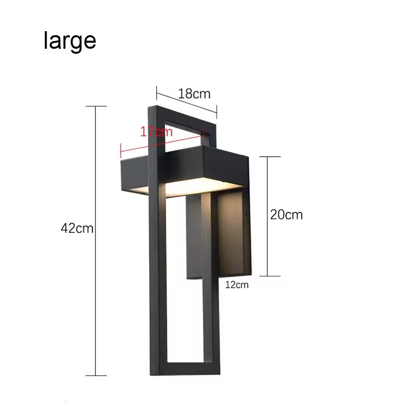 Outdoor wall light large size dimensions diagram: 42cm height, 18cm width, 17cm frame, 20cm body height, 12cm depth