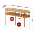 Oval oak console table dimensions: 124cm wide, 44cm deep, 80cm tall, shelf gap 19cm, top 60kg capacity, lower shelf 20kg