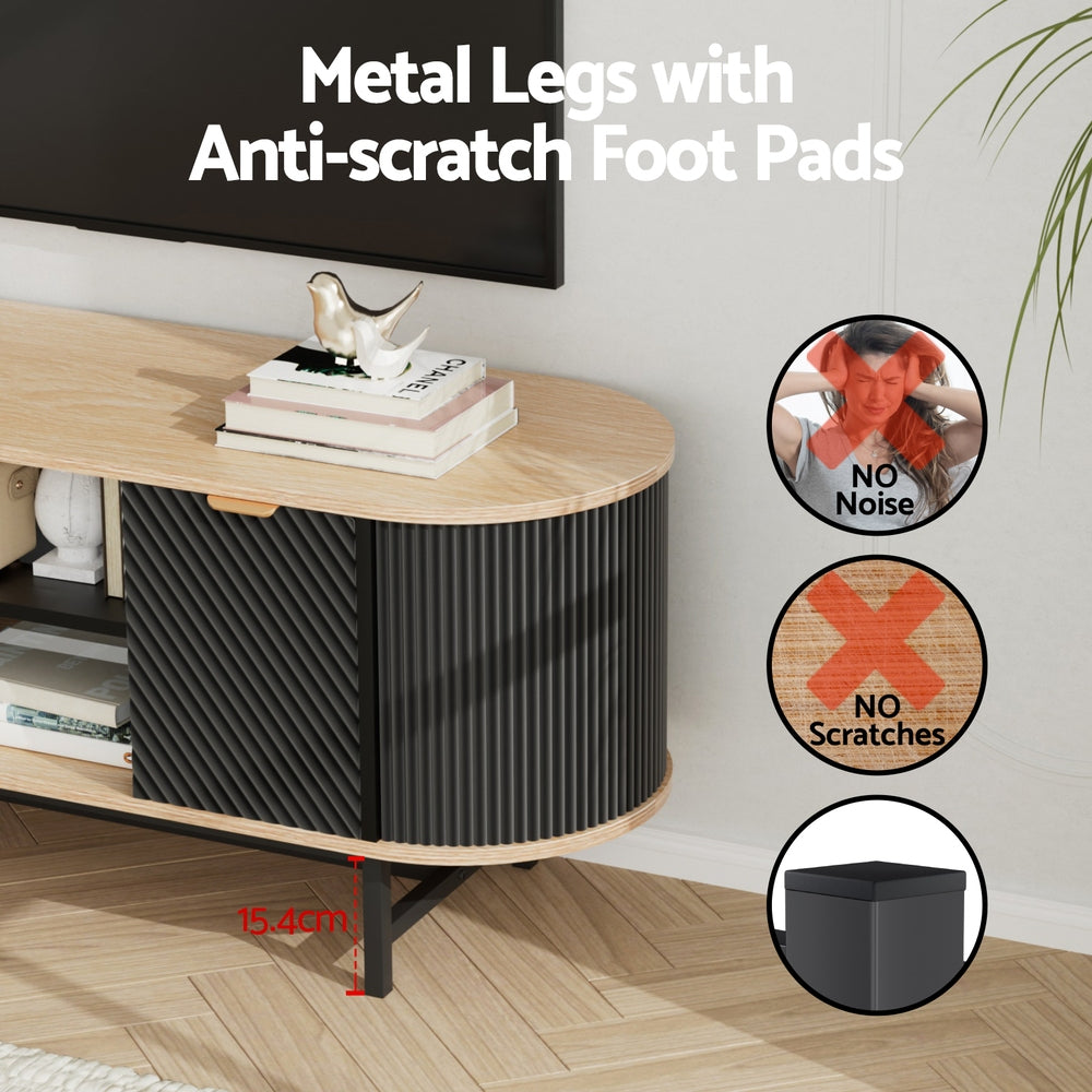 Oval oak-top black TV unit metal legs anti-scratch foot pads feature with no noise no scratches icons and 15.4cm leg height