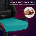 Overdrive Pulse-X gaming chair seat close-up showing thick diamond-stitch upholstery with high-density foam hand-press inset