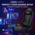 Overdrive Pulse-X gaming chair perfect gaming setup lifestyle collage with gamers in RGB rooms on dark background