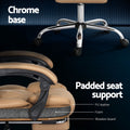 Tan PU executive chair padded seat cross-section showing PU leather, foam and wooden board layers with chrome star base