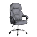 Grey PU leather high-back executive office chair with diamond-stitch back and chrome base on white background