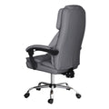 Grey PU executive chair rear view showing high-back panel, headrest and chrome base on white background